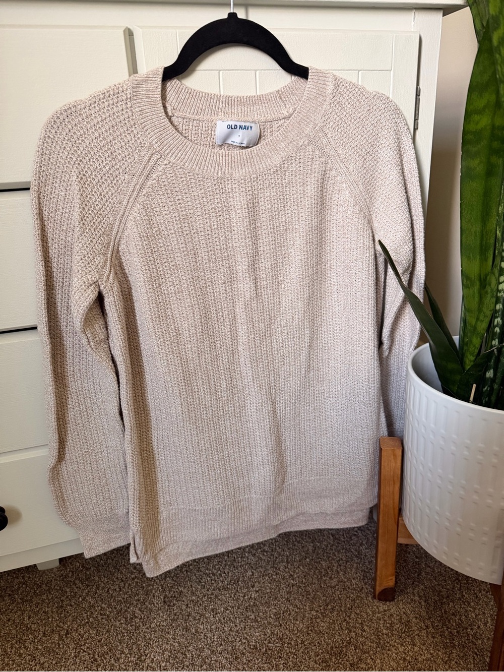 Old Navy Cream Waffle-Knit Crew Sweater